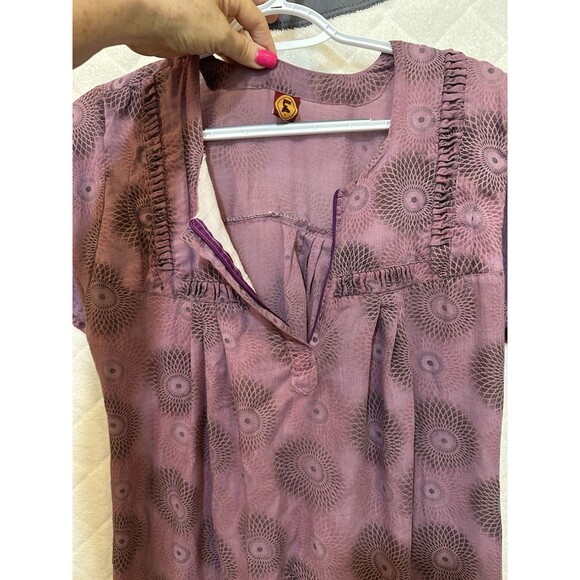 Large Woman's Long Dress Purple Geometric Pattern Flowy No Fabric Tag - Picture 3 of 7